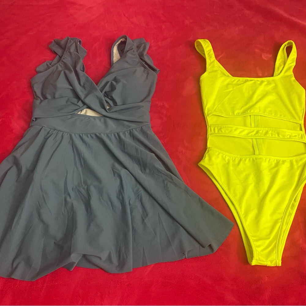 Gray Dress and Neon Yellow Swimsuit Set